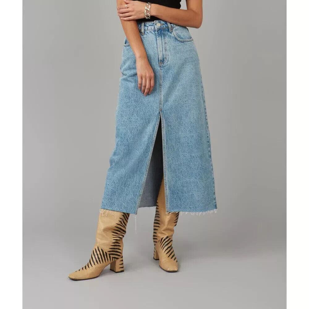 Lola Jeans High Rise Denim Maxi Skirt HALSTON-VIB Size‎ XL - Picture 4 of 9